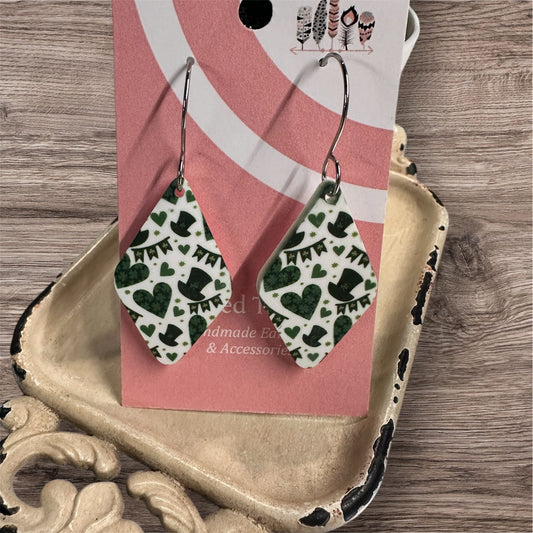 Saint Patty's Banners and Hearts Sublimated Acrylic Dangle Earrings