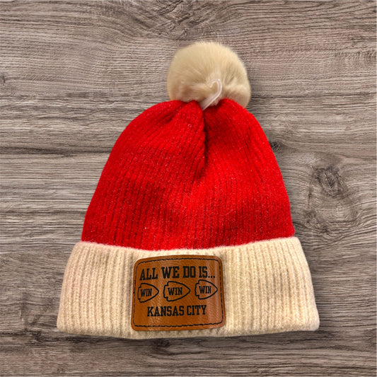 All We Do Is Win KC Pom Beanie- Faux Fur Lined