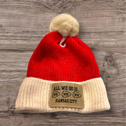 All We Do Is Win KC Pom Beanie- Faux Fur Lined