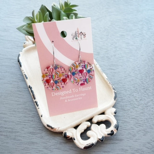 Hot Air Balloons Scattered Print Dangle Earrings