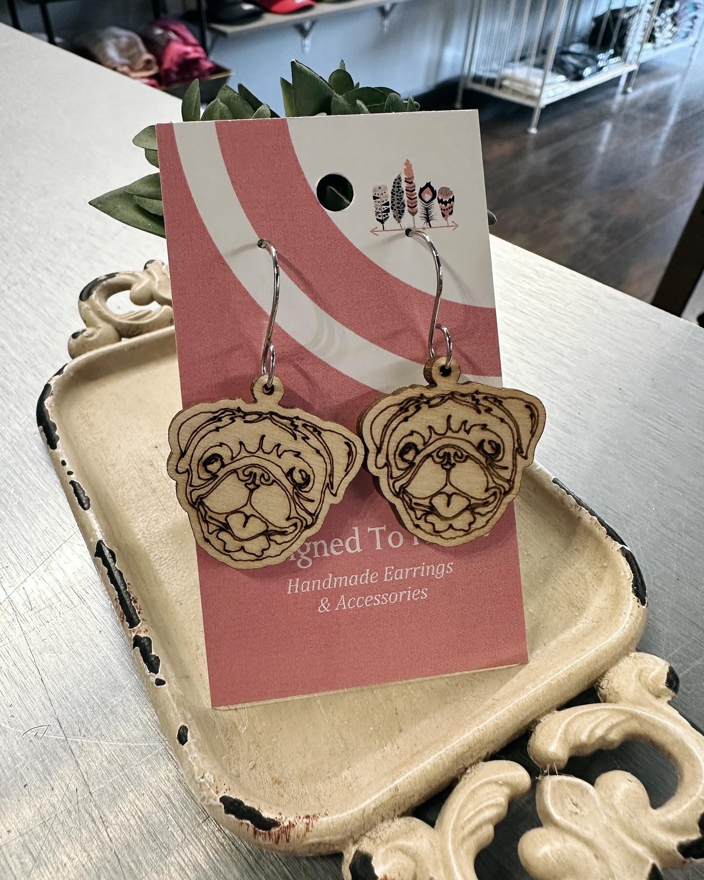 Pug Face Engraved Earrings